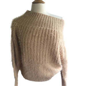 Miracle Off the shoulder fuzzy peach/cream boho Sweater Size S/M